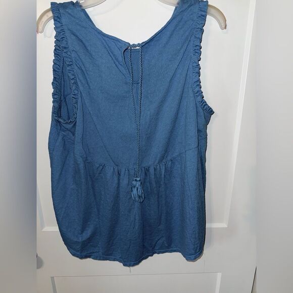 Time and Tru Relaxed Blue Ruched Tank Top - Picture 3 of 5